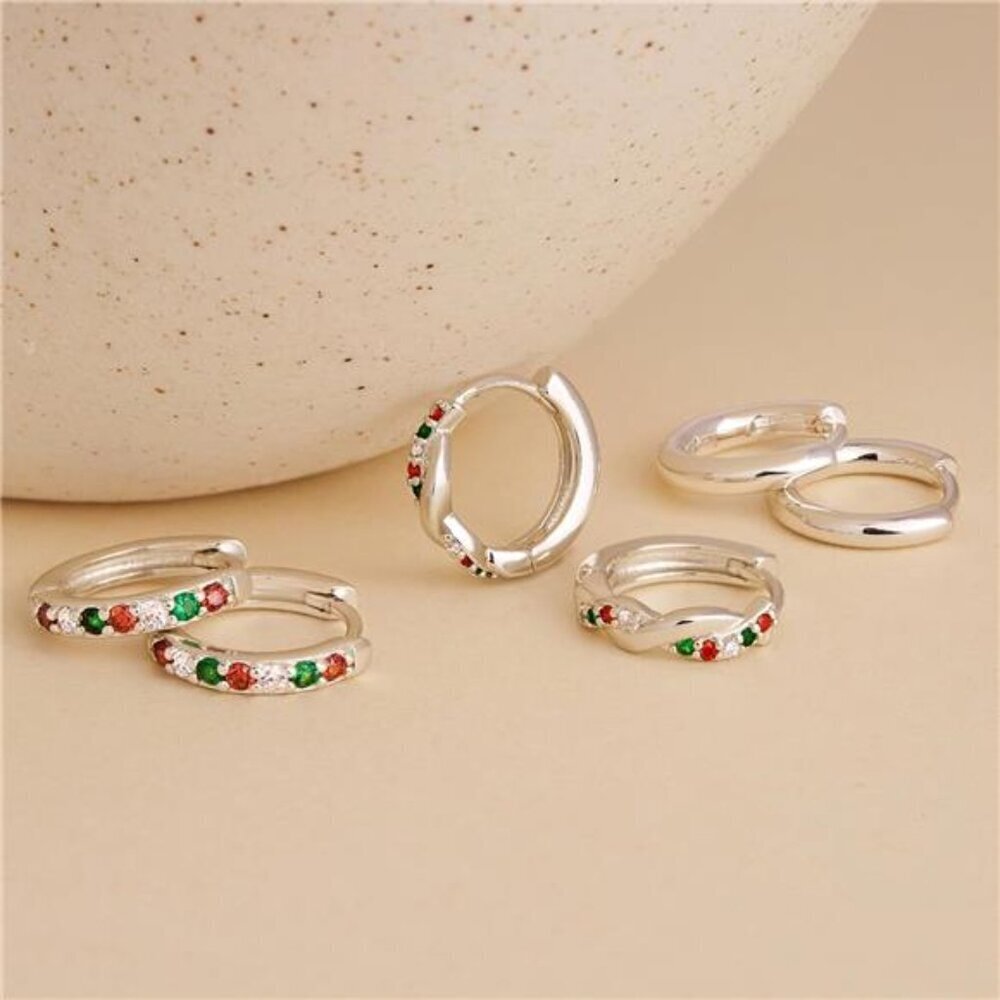 Gold Huggie Hoop Earrings Set for Women, Dainty Small Sterling Silver - Picture 7 of 8